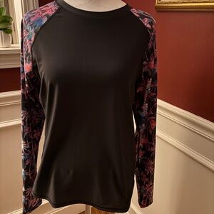 Black Long Sleeve Top with Floral Accents